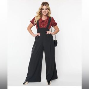 Unique Vintage Black Wide Leg Rochelle Suspender Pants